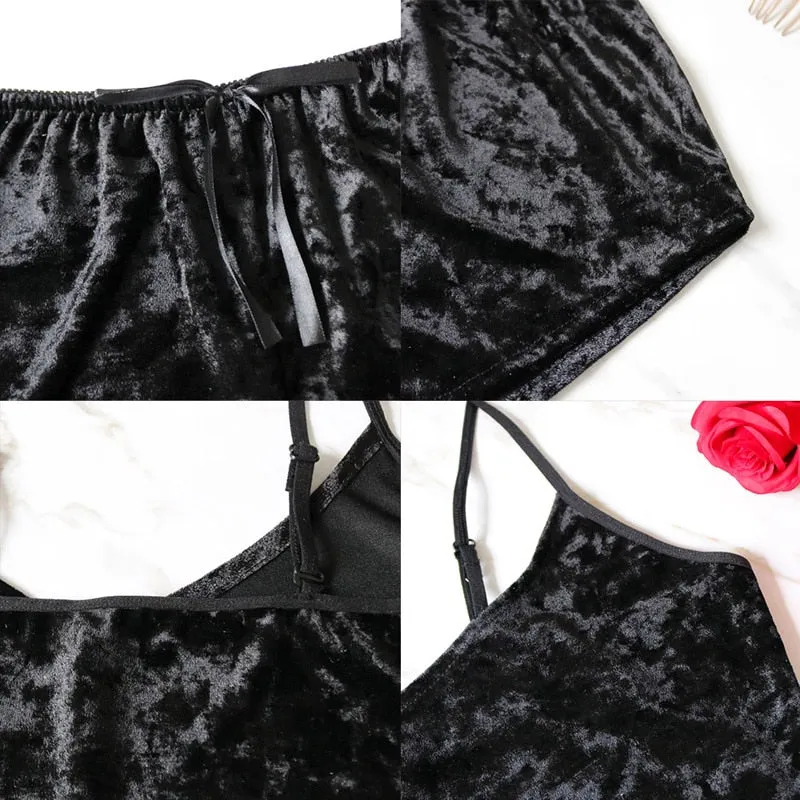 2pcs Velvet Sexy Shorts Pajama Party Set Women's Top and Shorts Pajamas