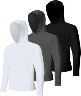 3 Pack Men's UPF 50  Sun Protection Hoodie Shirts Long Sleeve Shirts Quick Dry Lightweight for Running Workout Hiking Fishing