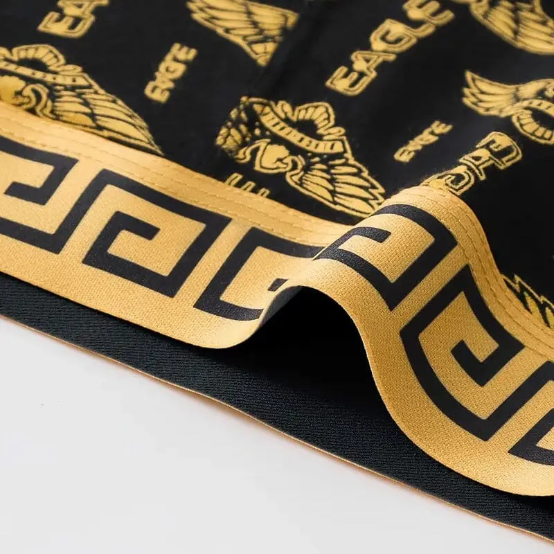 4-Pieces: Men's Luxury Black Golden Print Mid-Waist Boxer Brief