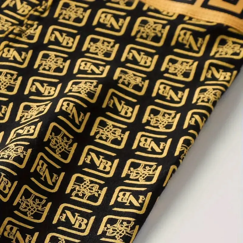 4-Pieces: Men's Luxury Black Golden Print Mid-Waist Boxer Brief