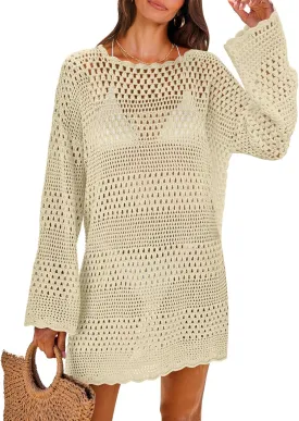 ANRABESS Women Swimsuit Crochet Swim Cover Up 2025 Summer Bathing Suit Swimwear Mesh Knit Beach Dress Vacation Outfits