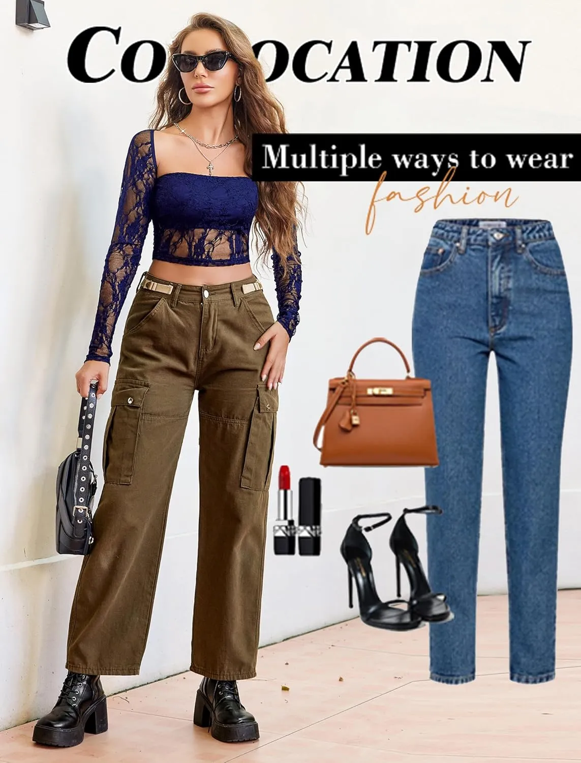 Avidlove Women's Mesh Tops Lace Long Sleeve Going Out Tops Square Neck Crop Top Shirt Strapless Tube Top and Bolero Set