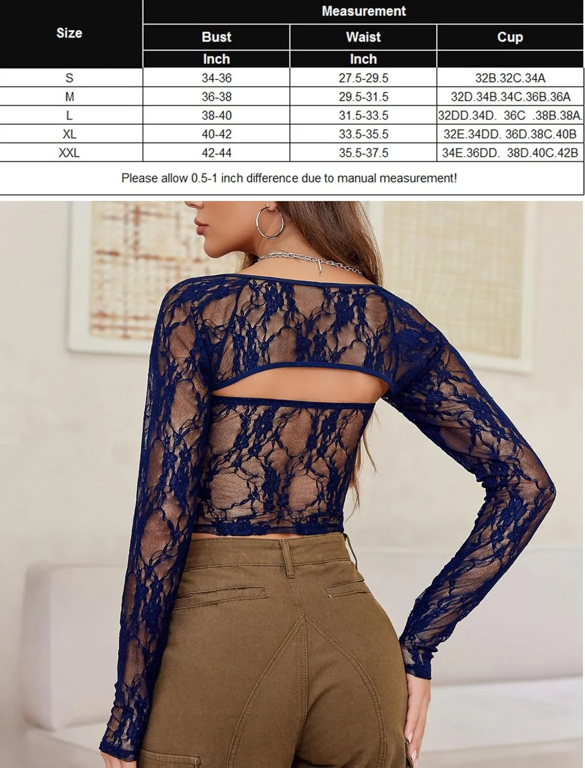 Avidlove Women's Mesh Tops Lace Long Sleeve Going Out Tops Square Neck Crop Top Shirt Strapless Tube Top and Bolero Set