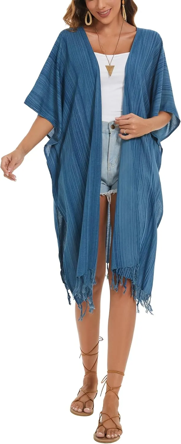 Beautybatik Multicoloured Women Hippie Gypsy Stripe Printed Kimono Cardigan Shawl Wrap Swimsuit Cover Up Jacket One Size