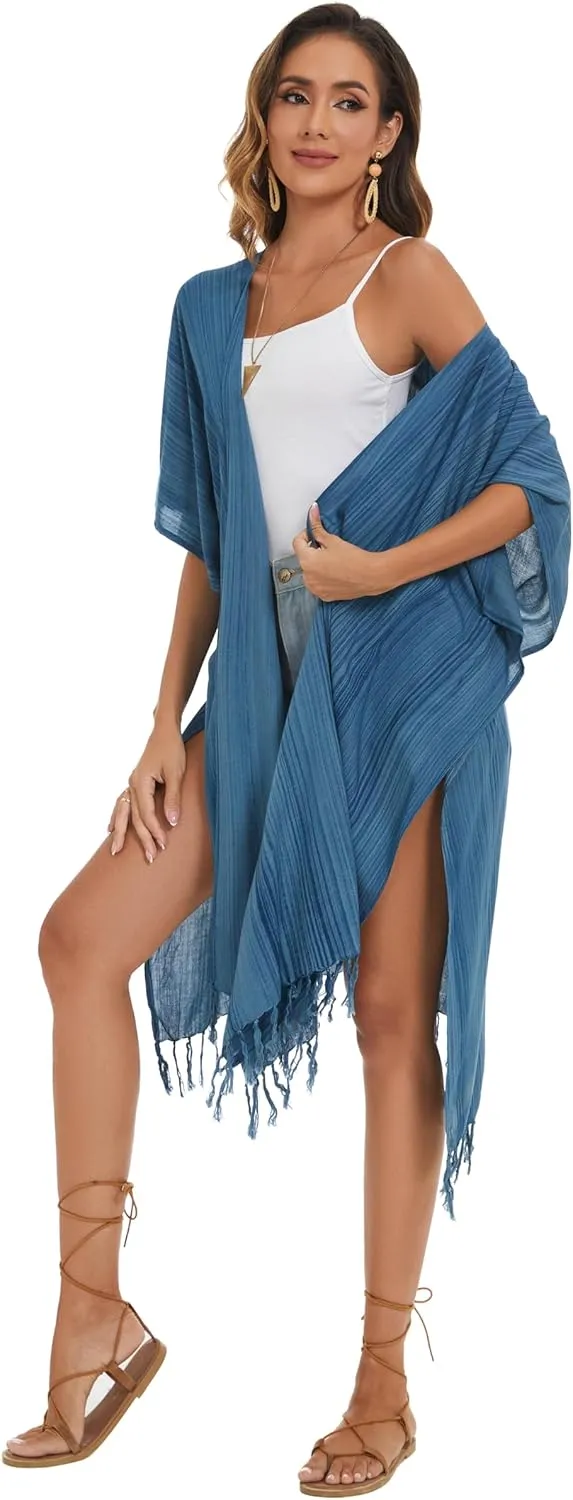 Beautybatik Multicoloured Women Hippie Gypsy Stripe Printed Kimono Cardigan Shawl Wrap Swimsuit Cover Up Jacket One Size