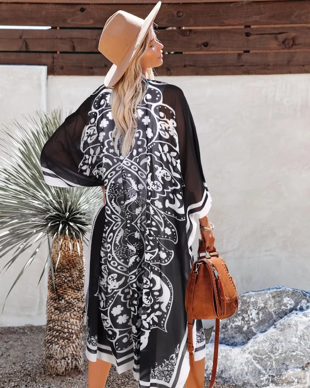 Bestshe Womens Bohemian Kimono Cardigans Fashion Floral Beach Cover Up Casual Loose Swimsuit Cardigan