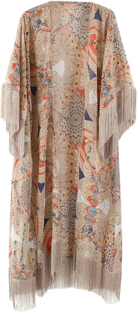 Bestshe Womens Bohemian Kimono Cardigans Fashion Floral Beach Cover Up Casual Loose Swimsuit Cardigan