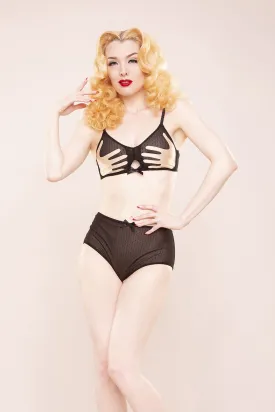 Bettie Page Retro hand print bra peach
