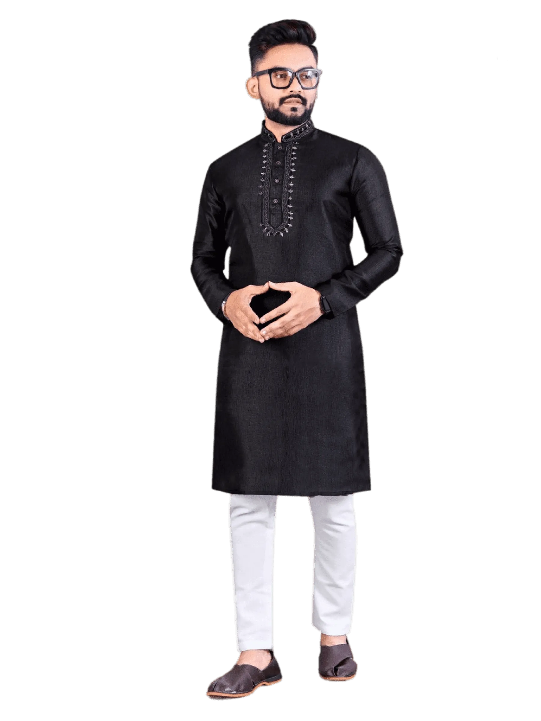 Black Color Chanderi Silk Kurta Set For Men | JCS Fashions