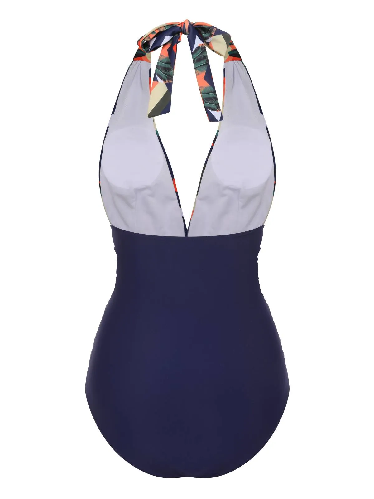 Blue 1940s Tropical Deep-V Halter Swimsuit