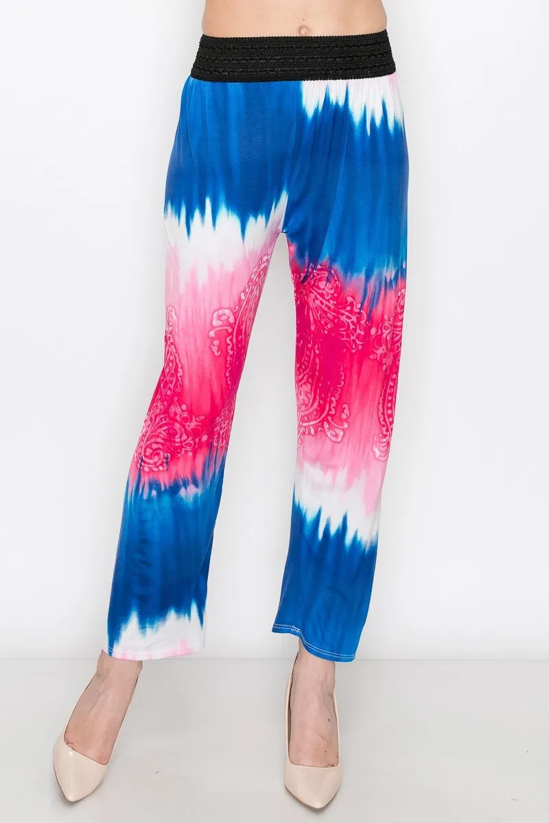 Blue & Pink Tie Dye Print Pants