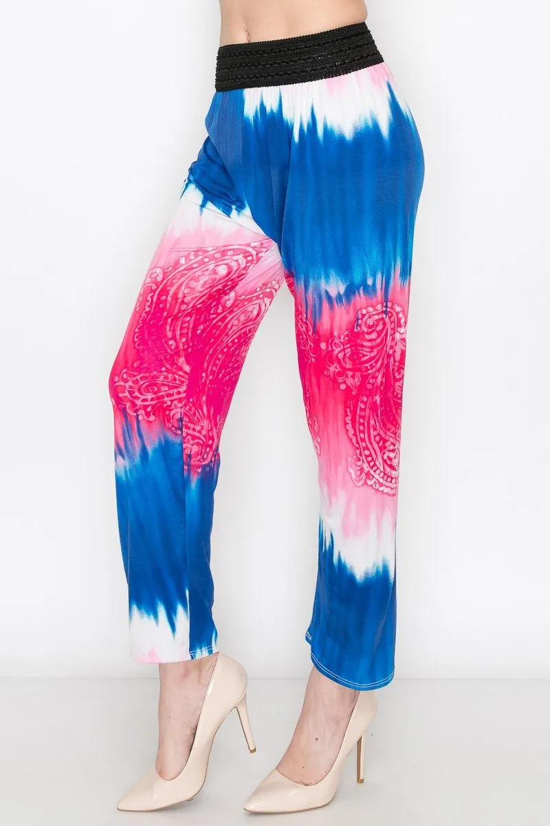 Blue & Pink Tie Dye Print Pants
