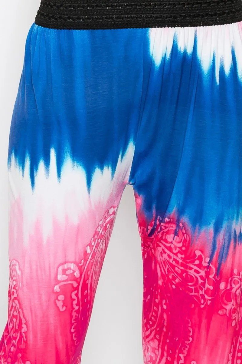 Blue & Pink Tie Dye Print Pants