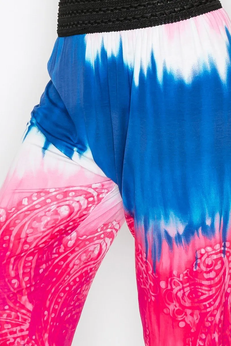Blue & Pink Tie Dye Print Pants
