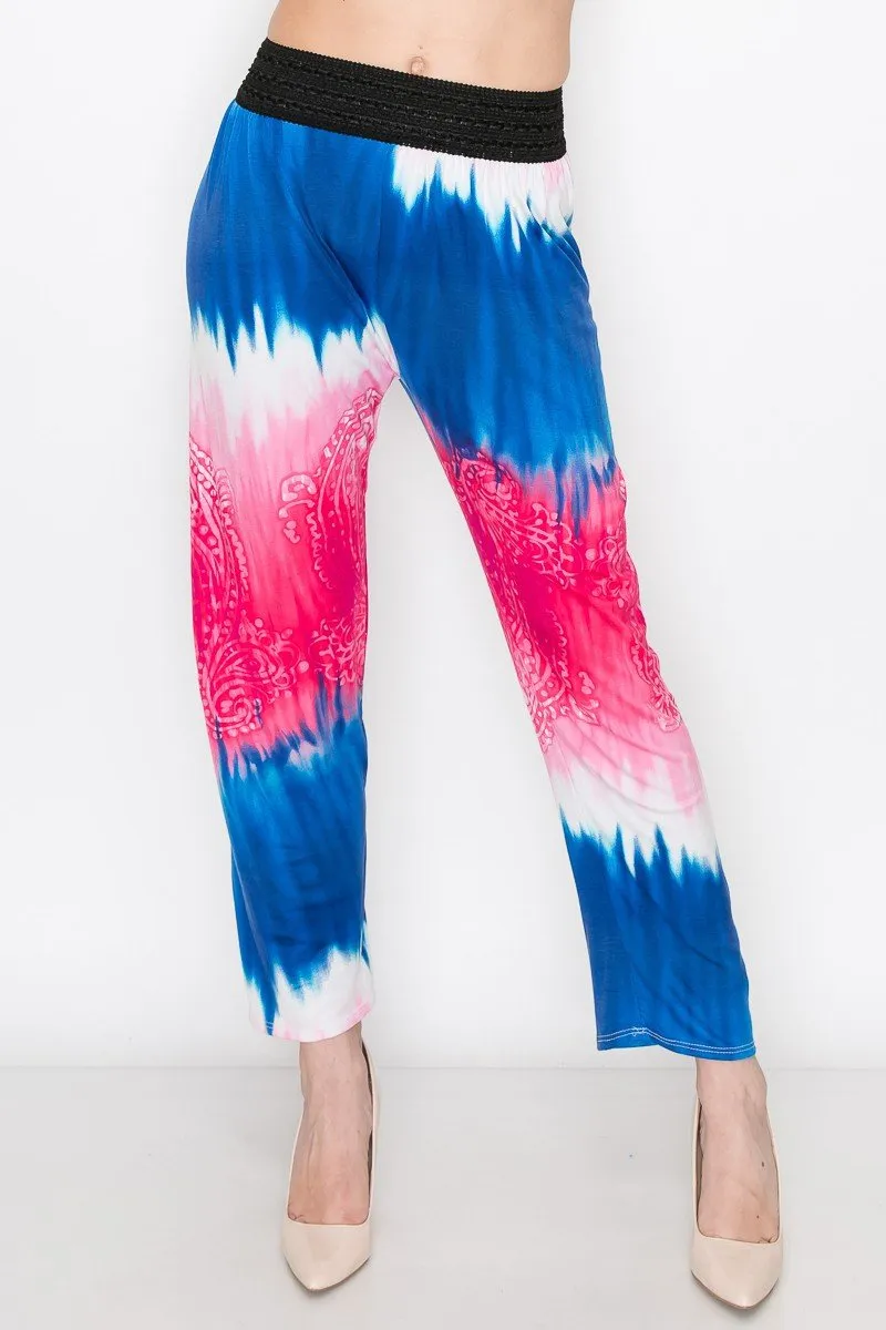 Blue & Pink Tie Dye Print Pants