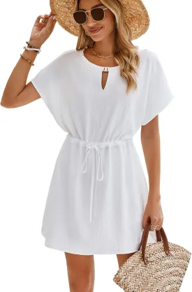 Bluetime Women Casual Summer Swimsuit Coverup Bikini Beachwear Coverups Flowy Short Sleeve Beach Dress