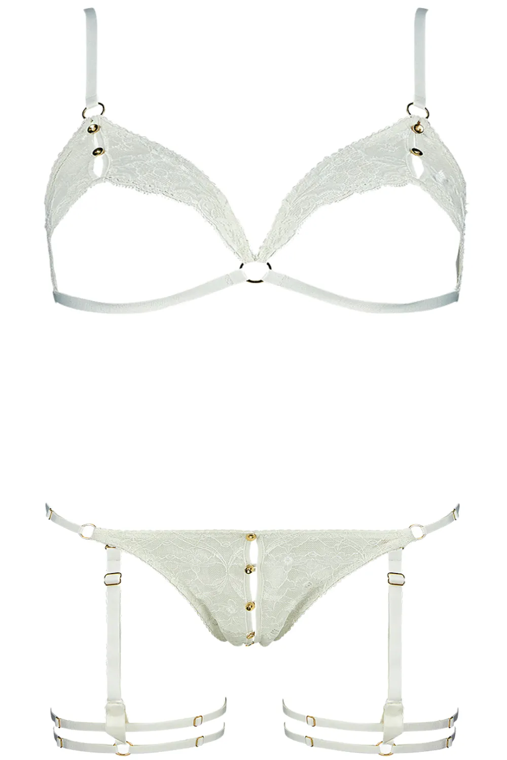 Boîte à Désir Hot Moon Lace Open Triangle Bra & Openable Suspender Brief