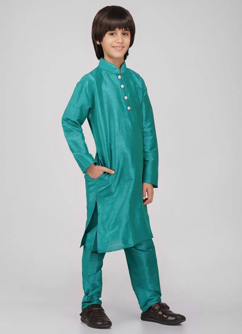 Boy's Blue Raw Silk Kurta Pajama Set