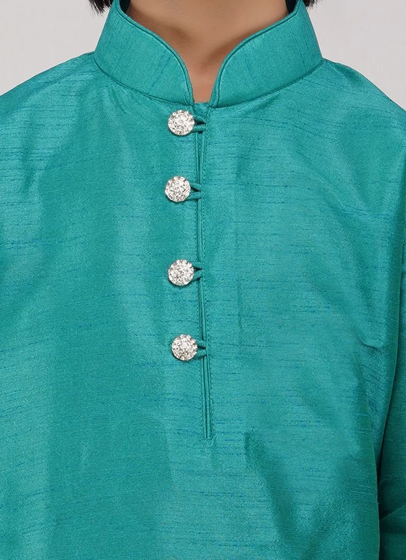 Boy's Blue Raw Silk Kurta Pajama Set