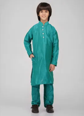 Boy's Blue Raw Silk Kurta Pajama Set