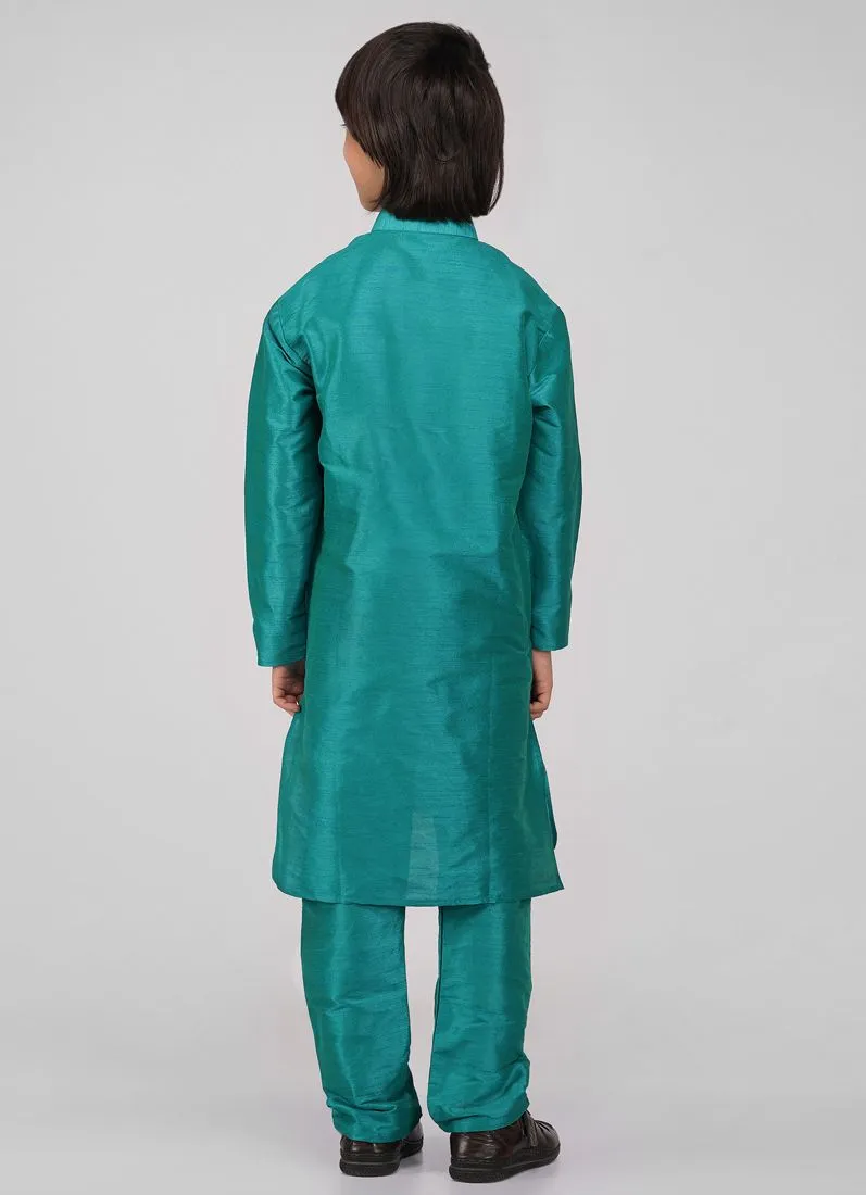 Boy's Blue Raw Silk Kurta Pajama Set