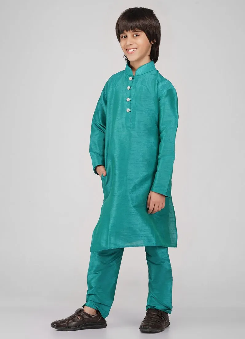 Boy's Blue Raw Silk Kurta Pajama Set