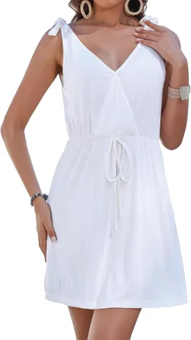 Bsubseach Beach Cover Ups Dress - Women V Neck Swimsuit Coverup Elastic Waist Summer Coverups for Swimwear Mini Dresses