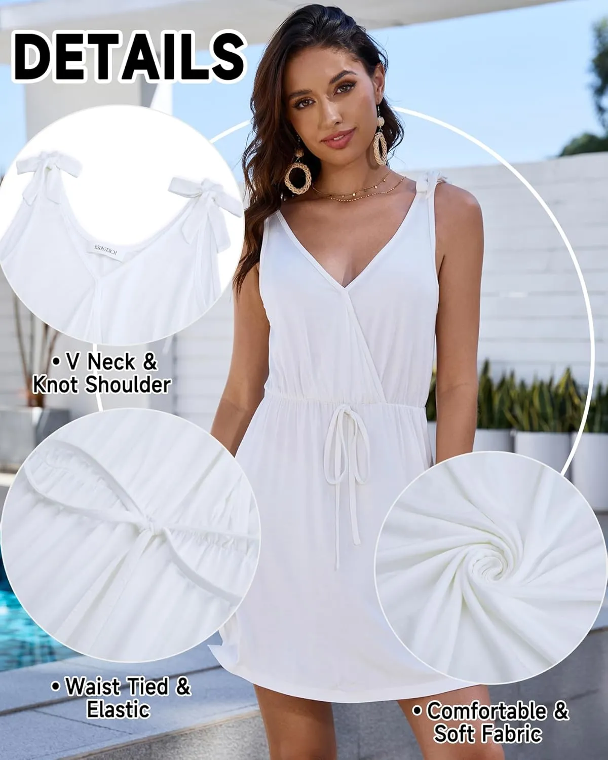 Bsubseach Beach Cover Ups Dress - Women V Neck Swimsuit Coverup Elastic Waist Summer Coverups for Swimwear Mini Dresses