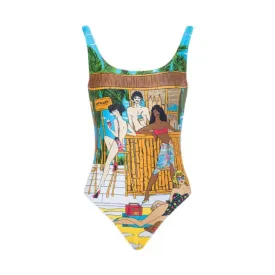 Comic Print One Piece Backless Swimsuit