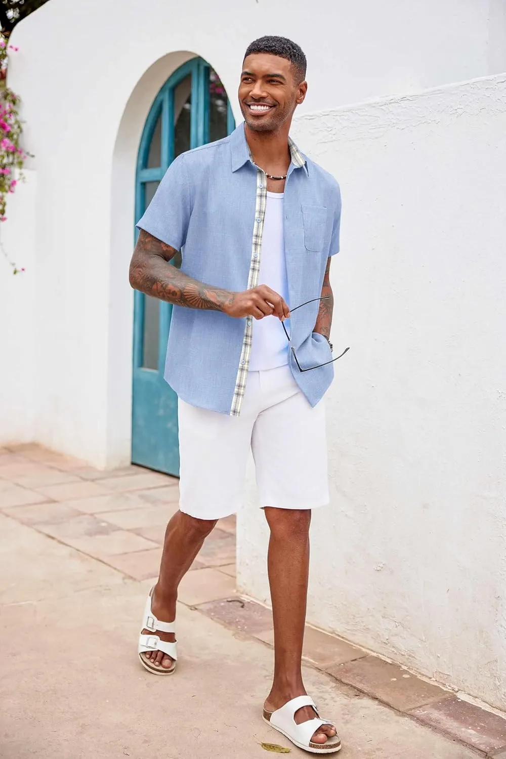COOFANDY Men's Button Down Shirts Short Sleeve Casual Shirts Summer Beach Shirts Vacation Wedding Shirts with Pocket