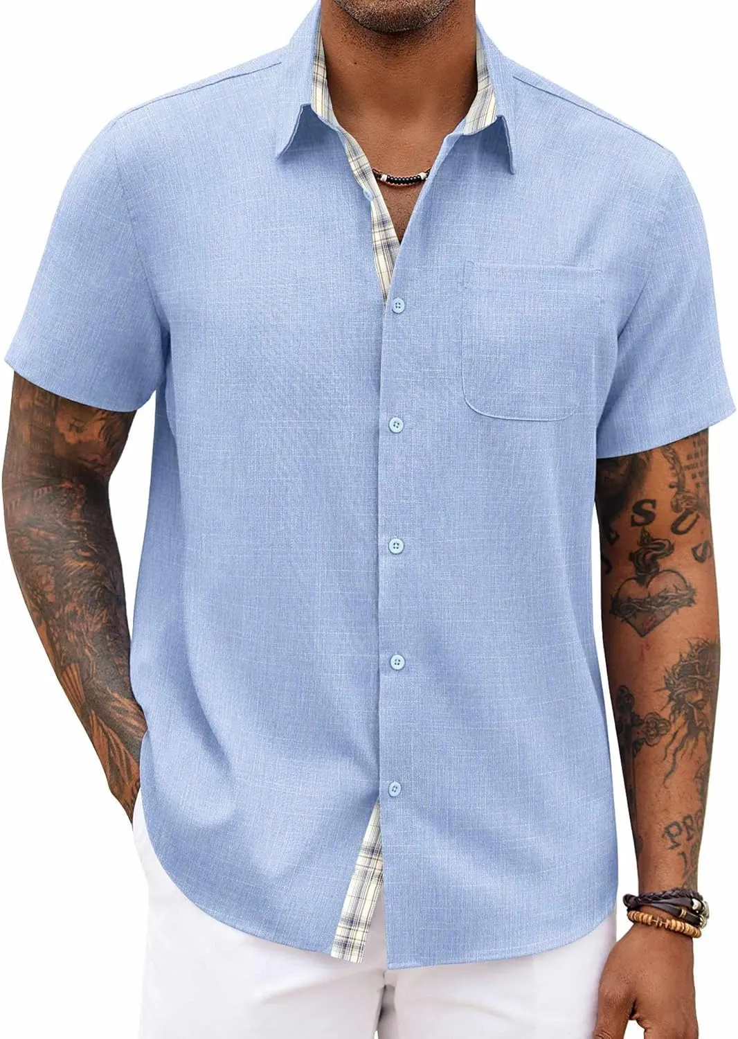 COOFANDY Men's Button Down Shirts Short Sleeve Casual Shirts Summer Beach Shirts Vacation Wedding Shirts with Pocket