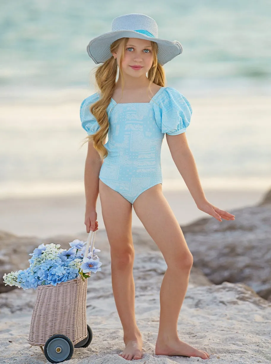 Cool Vibes Paisley Puff Sleeve One Piece Swimsuit
