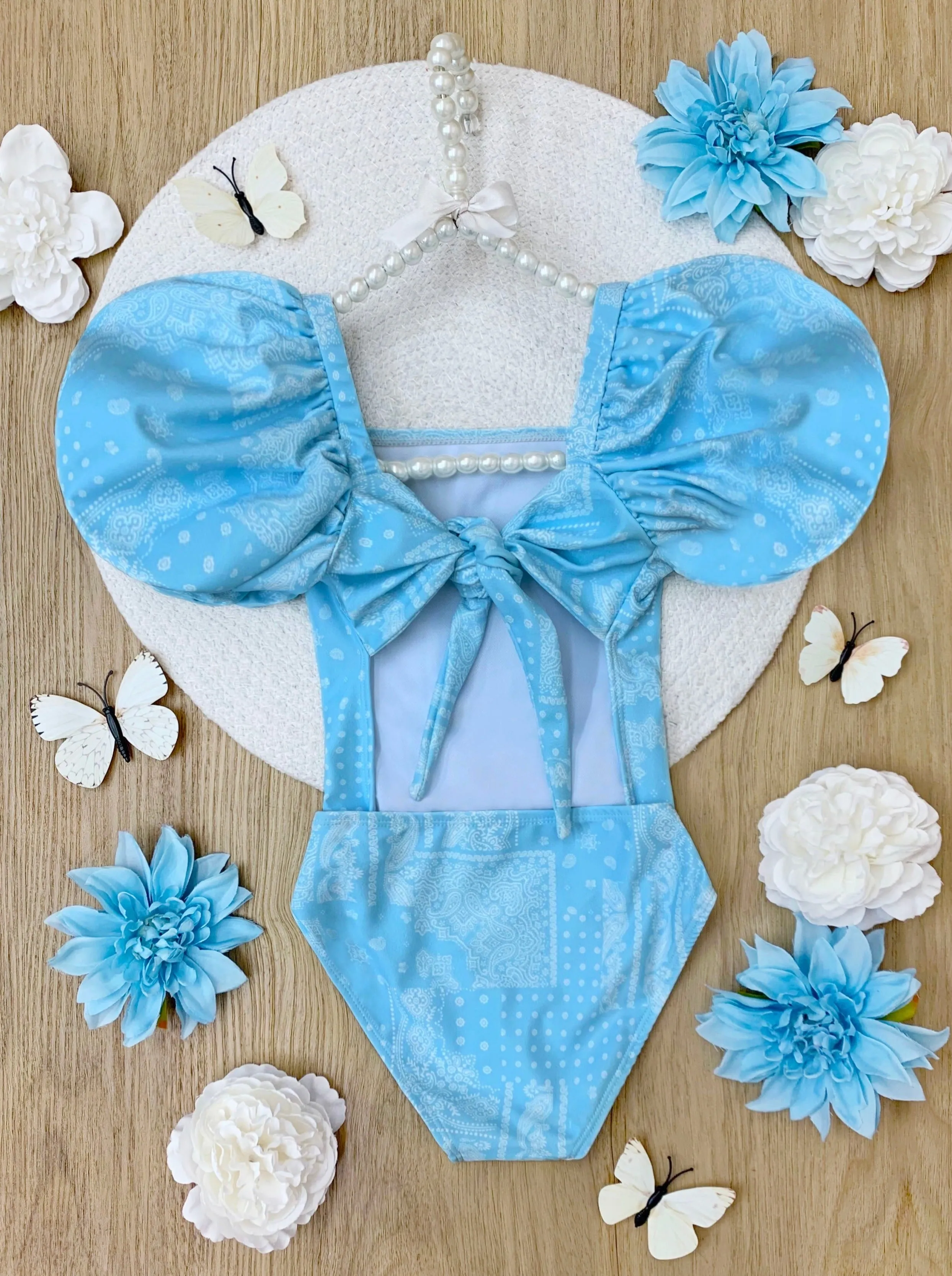 Cool Vibes Paisley Puff Sleeve One Piece Swimsuit