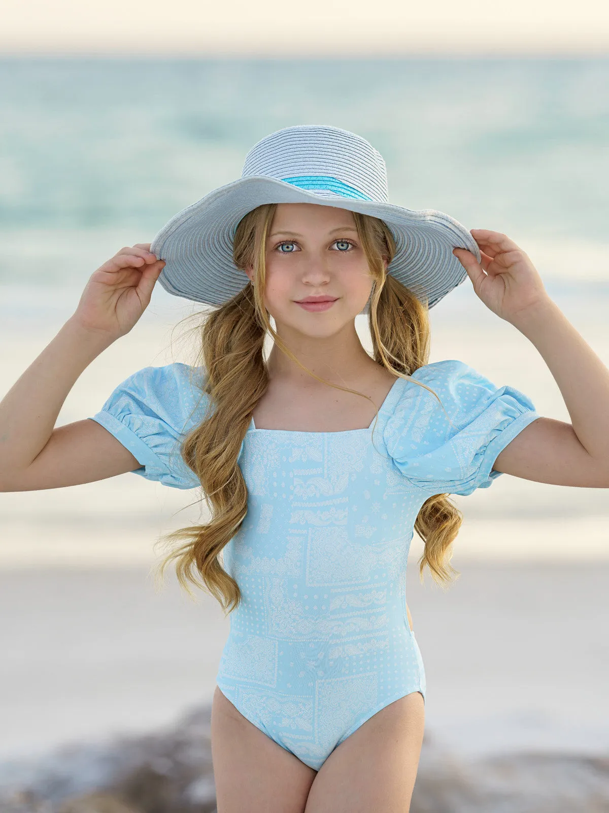 Cool Vibes Paisley Puff Sleeve One Piece Swimsuit