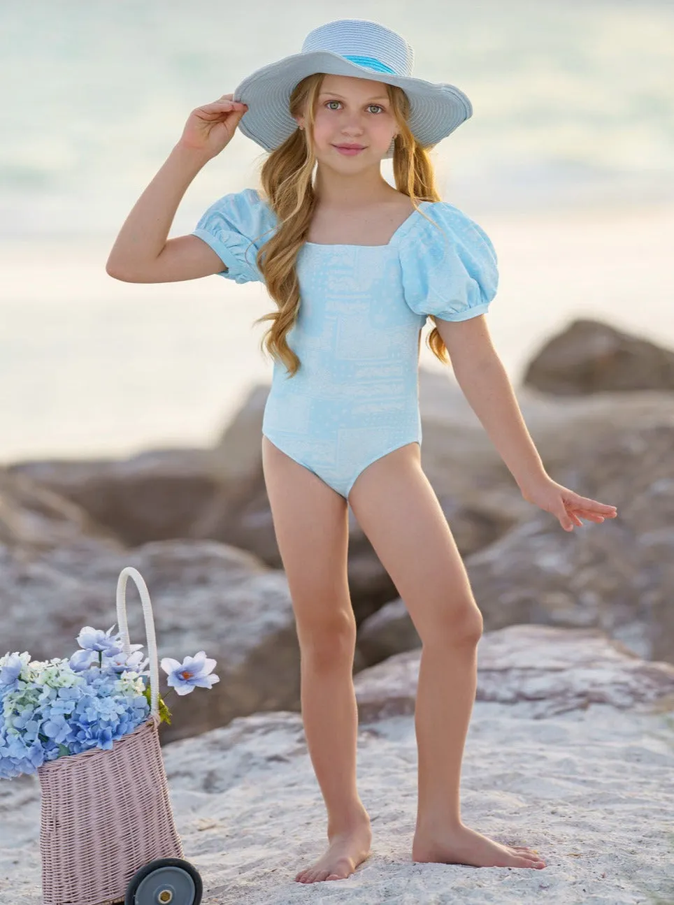 Cool Vibes Paisley Puff Sleeve One Piece Swimsuit