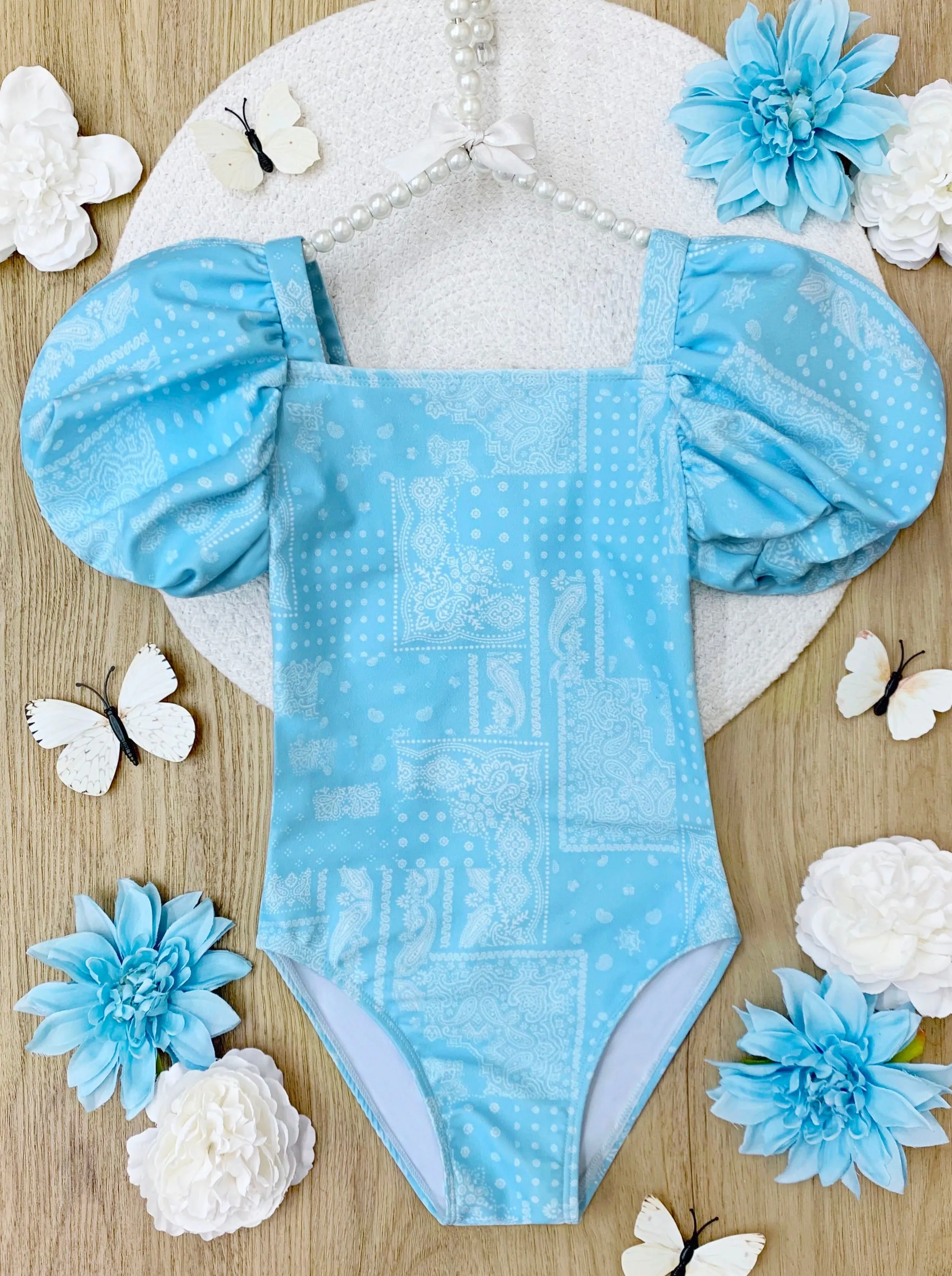 Cool Vibes Paisley Puff Sleeve One Piece Swimsuit