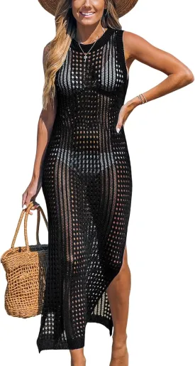 CUPSHE Women Cutout Bodycon Maxi Cover-Up Dress Crew Neck Sleeveless Cover Up Summer