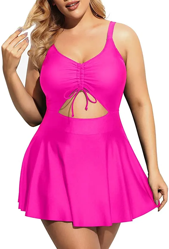 Curvy Black One Piece Cut Out Flared Skirt Swimsuit