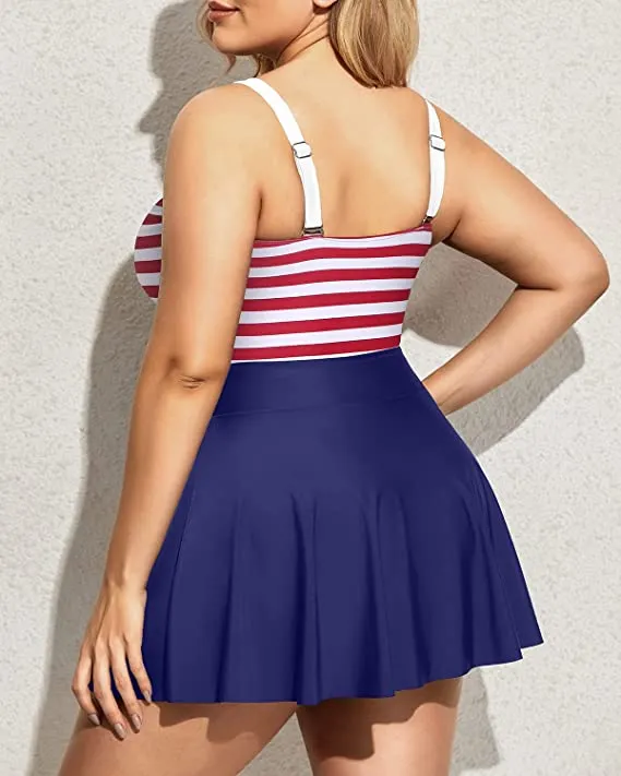 Curvy Black One Piece Cut Out Flared Skirt Swimsuit