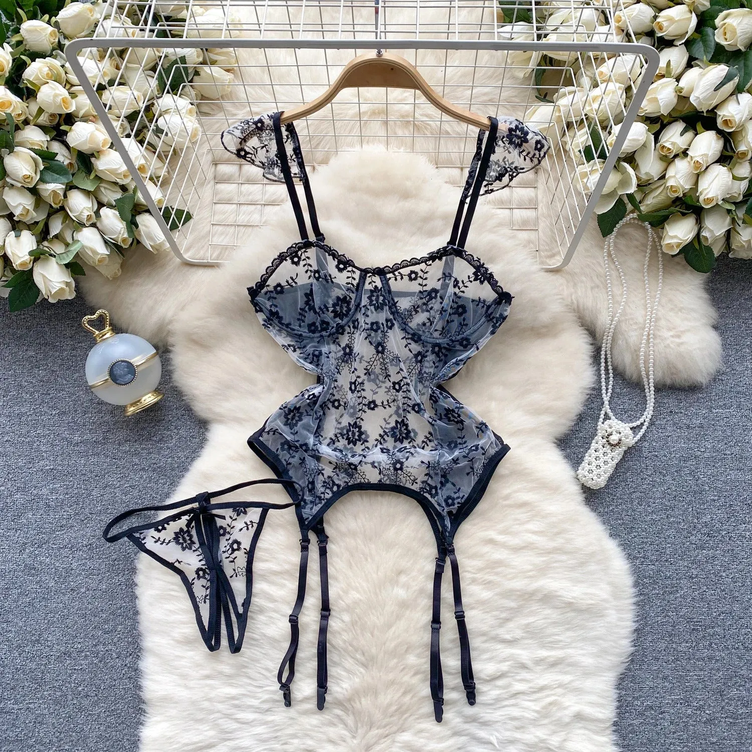 Deep V-neck Slim Fit High Waist Strap Dress Lace Patchwork Satin Sleepwear Sexy Elegant Retro Sleepdress Sleepwear Women Pajama