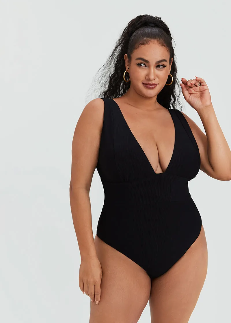 DEEP V RIB ONE PIECE SWIMSUIT