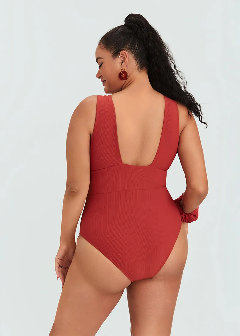 DEEP V RIB ONE PIECE SWIMSUIT