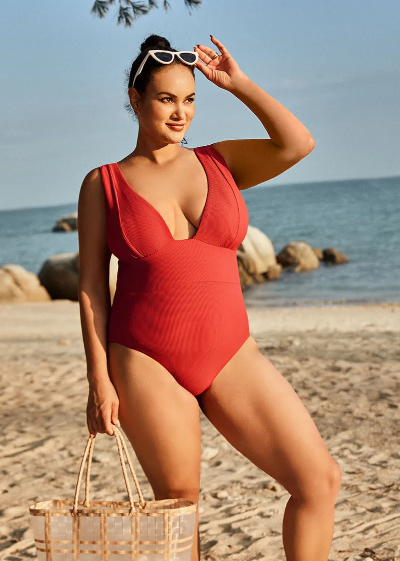 DEEP V RIB ONE PIECE SWIMSUIT