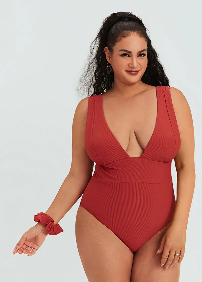 DEEP V RIB ONE PIECE SWIMSUIT