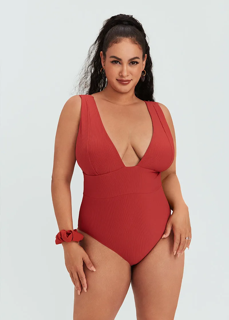 DEEP V RIB ONE PIECE SWIMSUIT