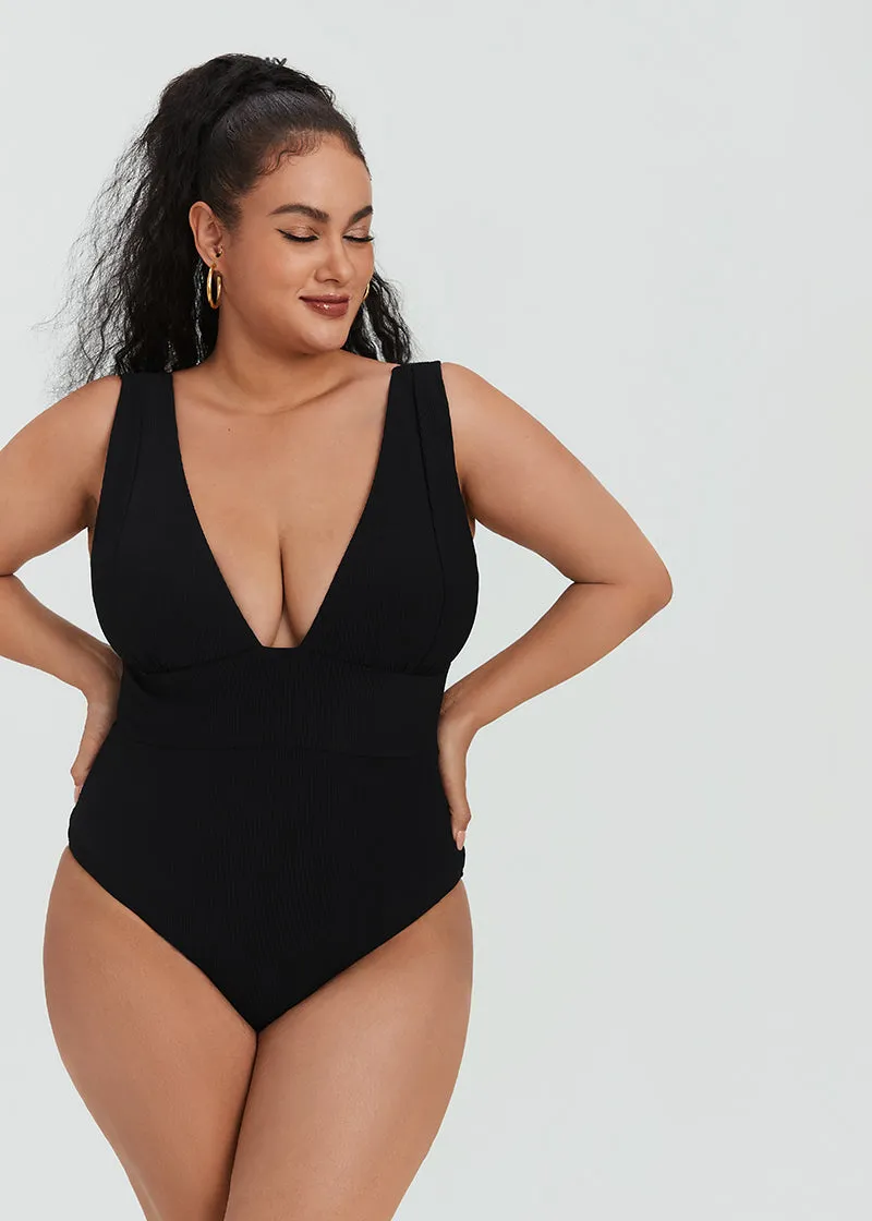 DEEP V RIB ONE PIECE SWIMSUIT