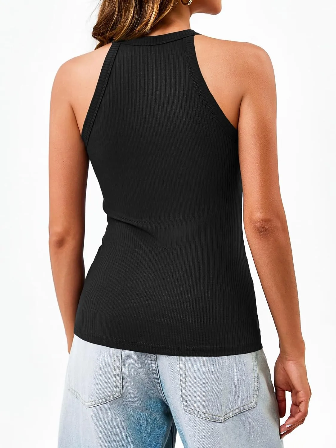Dellytop Summer Womens Tank Tops - Casual Sleeveless Basic Cami Top Shirt Slim Knit Ribbed Racerback Workout Blouses