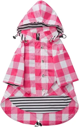 Dog rain Coat Waterproof Raincoat Puppy Jacket with Legs Buttons Zipper Hood Drawstring Fit for Yorkie Terrier Schnauzer Poodle Border Collie Labrador Golden Retriever 8lbs to 80lbs Pink M