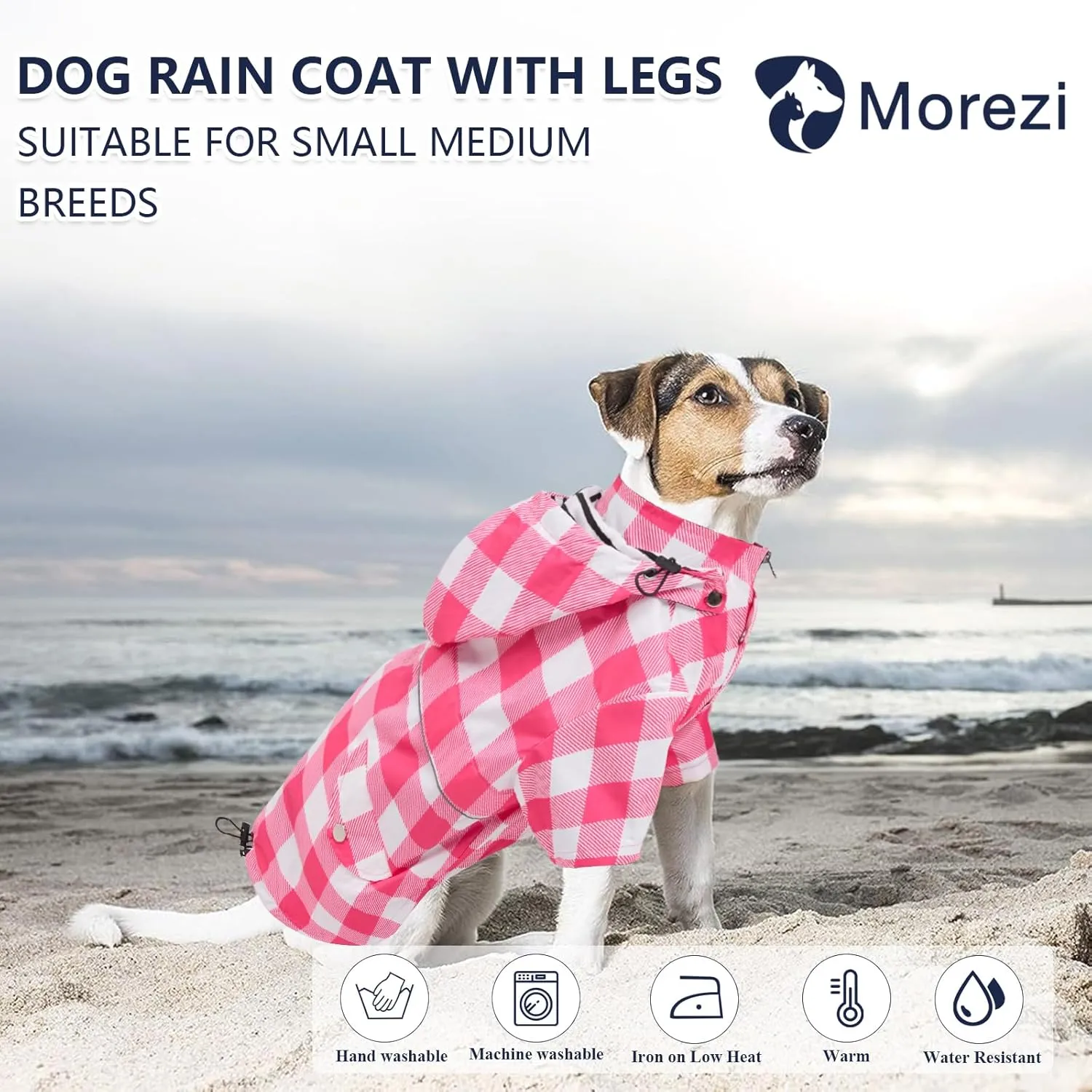 Dog rain Coat Waterproof Raincoat Puppy Jacket with Legs Buttons Zipper Hood Drawstring Fit for Yorkie Terrier Schnauzer Poodle Border Collie Labrador Golden Retriever 8lbs to 80lbs Pink M