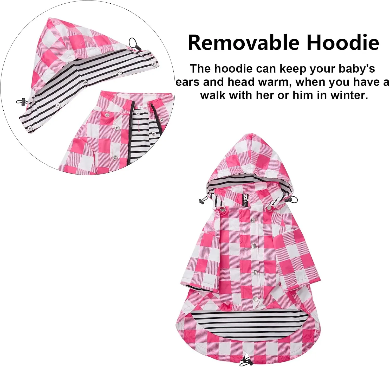 Dog rain Coat Waterproof Raincoat Puppy Jacket with Legs Buttons Zipper Hood Drawstring Fit for Yorkie Terrier Schnauzer Poodle Border Collie Labrador Golden Retriever 8lbs to 80lbs Pink M